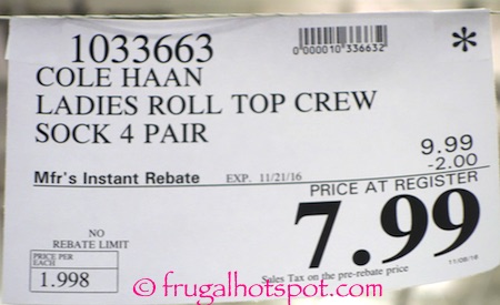 Cole Haan Ladies Roll Top Crew Socks 4-Pairs Costco Price | Frugal Hotspot