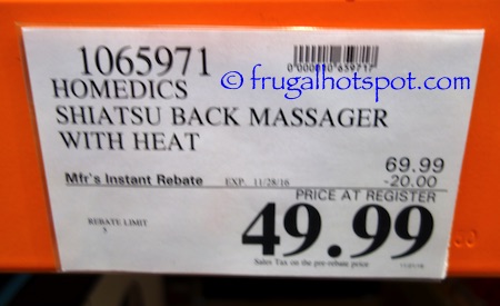 Homedics Shiatsu Select Kneading Back Massager with Heat Costco Price | Frugal Hotspot