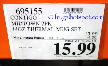 Contigo Midtown Vacuum-Insulated Travel Mugs 2-Pack Costco Price | Frugal Hotspot