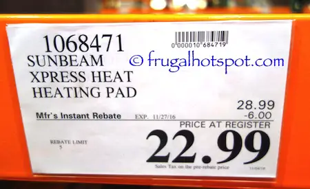 Sunbeam Xpress Heat Heating Pad XXL Costco Price | Frugal Hotspot