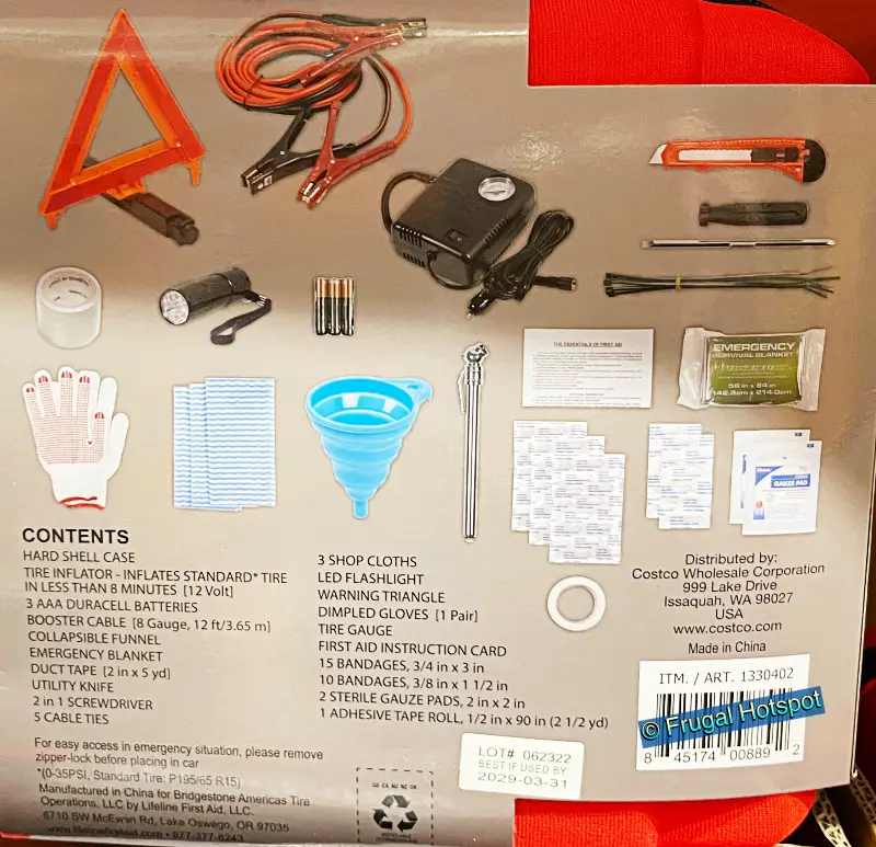 Bridgestone Auto Emergency Kit | 52 piece set | Costco Item 1330402