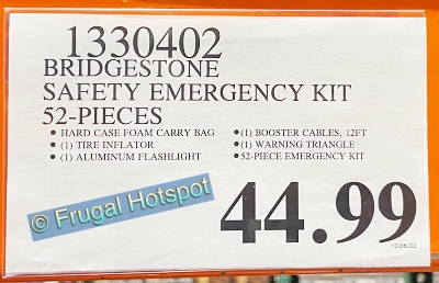 Bridgestone Auto Emergency Kit | 52 piece set | Costco Price | Item 1330402