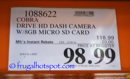 Cobra Drive HD Smartphone Enhanced Dash Cam Costco Price | Frugal Hotspot