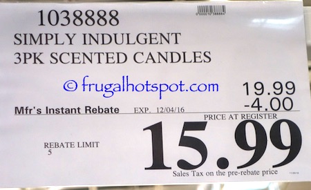 Simply Indulgent Scented Luxury Candles 3-Pack Costco Price | Frugal Hotspot
