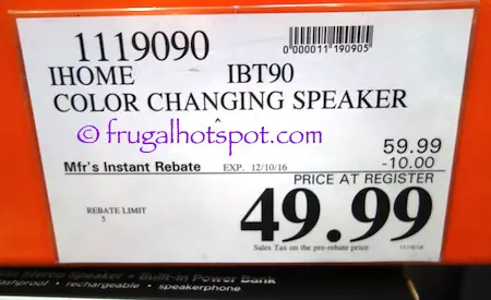 iHome IBT90 Color Changing Speaker Costco | Frugal Hotspot