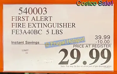 First Alert Fire Extinguisher | Costco Sale Price | Item 540003