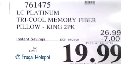 LC Platinum King Pillow Costco Sale Price