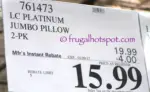 Costco Sale Price: LC Platinum Memory Fiber Jumbo Pillow 2-Pack