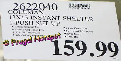 Coleman 13' x 13' Instant Shelter | Costco Price