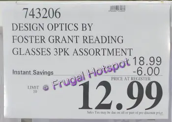 Foster Grant Design Optics Reading Glasses | Costco Sale Price