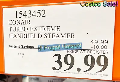 Conair Turbo Extreme Handheld Steamer | Costco Sale Price | Item 1543452