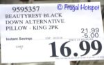 Costco Sale Price: Beautyrest Black Down Alternative Pillows 2-Pack King Size