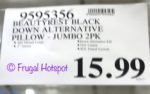 Costco Price: Beautyrest Black Down Alternative Pillows 2-Pack Jumbo Size