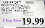 Costco Price: Beautyrest Black Down Alternative Pillows 2-Pack King Size