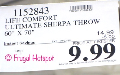 Costco price: Life Comfort Ultimate Sherpa Throw