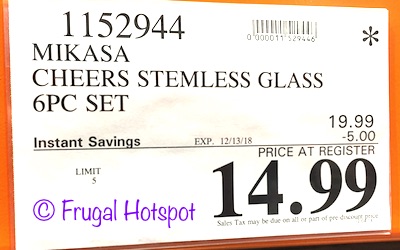 Costco Sale Price: Mikasa Cheers Stemless Wine Glasses 6-Piece Set