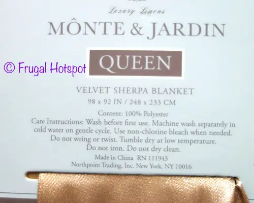 Costco Description: Monte & Jarden Queen Velvet Sherpa Blanket