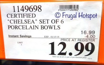 Costco Sale Price: Chelsea Porcelain Bowls 6-Piece Set by Certified International 