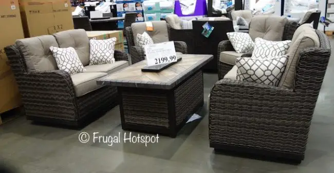 Agio Eastport 5-Piece Woven Seating Set with Fire Table at Costco Agio Eastport 5-Piece Woven Seating Set with Fire Table at Costco