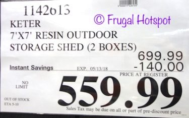 Costco Sale Price: Keter 7' x 7' Resin Outdoor Storage Shed Costco Sale Price: Keter 7' x 7' Resin Outdoor Storage Shed
