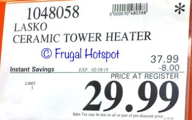 Costco Sale Price: Lasko Ceramic Tower Heater