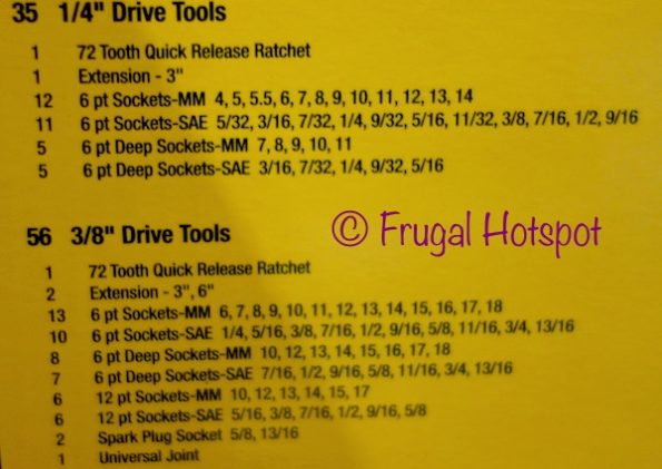 DeWalt 181-Piece Mechanics Tool Set at Costco. Tool list