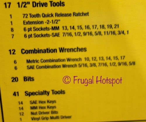 DeWalt 181-Piece Mechanics Tool Set at Costco. Tool list