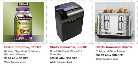 Costco In-Warehouse Hot Buys: Starts March 5, 2018: Kirkland Signature Children's Gummy Vitamins, Royal 16-Sheet Micro-Cut Shredder, Cuisinart 4-Slice Toaster