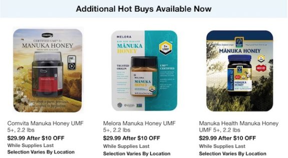 Costco In-Warehouse Hot Buys: Starts March 5, 2018: Comvita Manuka Honey UMF, Melora Manuka Honey UMF, Manuka Health Manuka Honey UMF