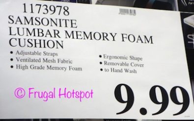 Costco price: Samsonite Memory Foam Lumbar Support Cushion