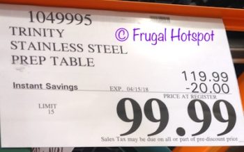 Costco price: Trinity Stainless Steel Prep Table