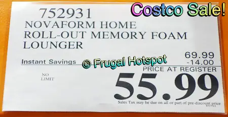 Novaform Memory Foam Roll Out Lounger | Costco Sale Price