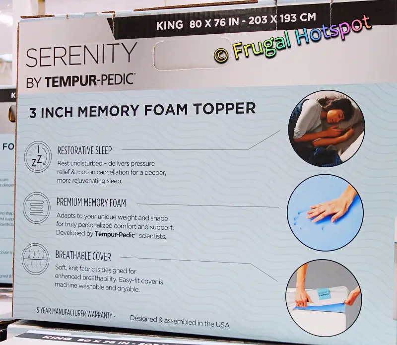 Tempur-Pedic Serenity 3 Memory Foam Topper features | Costco