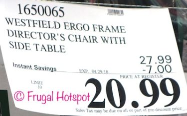 Costco Sale Price: Westfield Timber Ridge Director's Chair with Side Table
