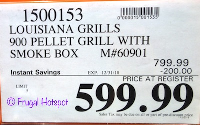 Costco Sale Price: Louisiana Grills 900 Pellet Grill with Smoke Box