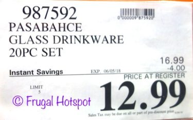 Costco Sale Price: Pasabahce Glass Drinkware 20-Piece Set