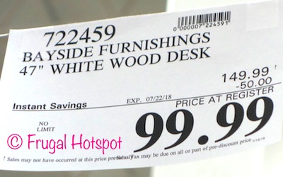 Costco price: Bayside Furnishings 47" Writing Desk