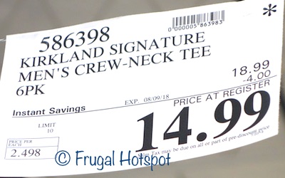 Kirkland Signature Men's Crew Neck Tee 6-Pack. Costco Price
