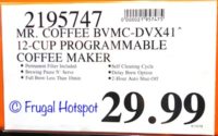 Costco Price: Mr. Coffee 12-Cup Coffee Maker Model BVMC-DVX41
