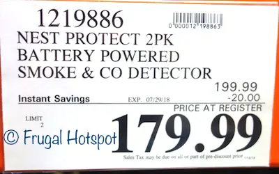 Nest Protect Smoke and Carbon Monoxide Alarm 2-Pack. Costco Price
