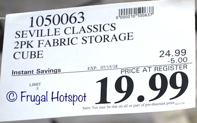 Costco Sale Price: Seville Classics 2-Pack Fabric Storage Cube