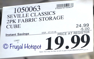 Costco Sale Price: Seville Classics 2-Pack Fabric Storage Cube