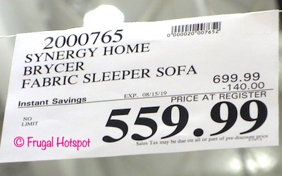 Synergy Home Fabric Sleeper Sofa Costco Sale Price