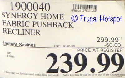 Costco Sale Price: Synergy Home Furnishings Fabric Pushback Recliner