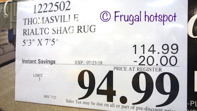 Thomasville Rialto Shag Rug 5'3" x 7'5". Costco Price