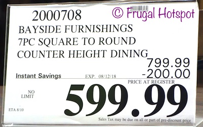 Bayside Furnishings Samuel 7-Piece Counter Height Dining Set. Costco Price