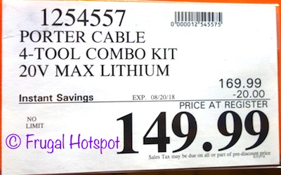 Porter Cable 4-Tool Combo Kit. Costco Price