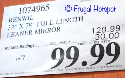 Renwil Full Length Mirror. Costco Price