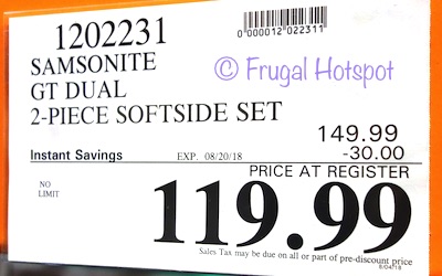 Costco Price Samsonite GT Dual 2-Piece Softside Luggage Set