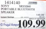 Sony SRS-XB40 Wireless Speaker with Extra Bass | Costco price